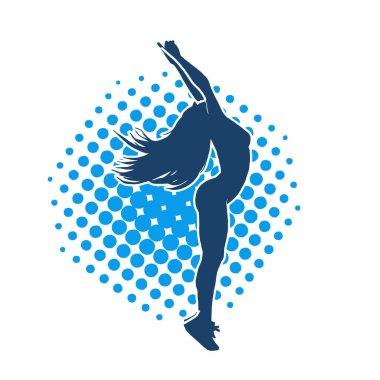 Hareketli bir kadın dansçının silueti. Dans eden zayıf bir kadının silueti..