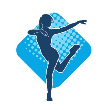 Hareketli bir kadın dansçının silueti. Dans eden zayıf bir kadının silueti..