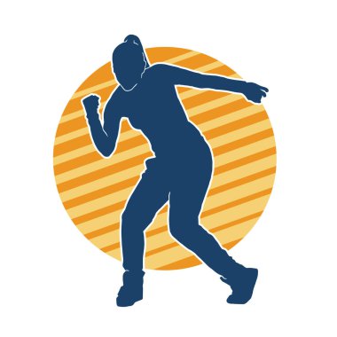 Hareketli bir kadın dansçının silueti. Dans eden zayıf bir kadının silueti..