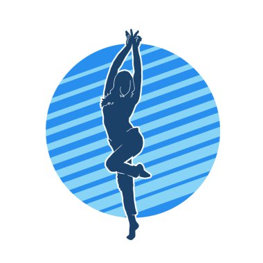 Hareketli bir kadın dansçının silueti. Dans eden zayıf bir kadının silueti..