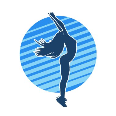 Hareketli bir kadın dansçının silueti. Dans eden zayıf bir kadının silueti..