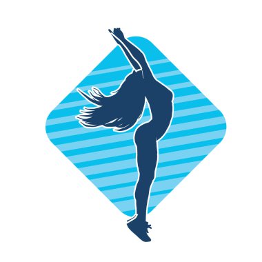 Hareketli bir kadın dansçının silueti. Dans eden zayıf bir kadının silueti..