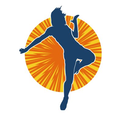 Hareketli bir kadın dansçının silueti. Dans eden zayıf bir kadının silueti..