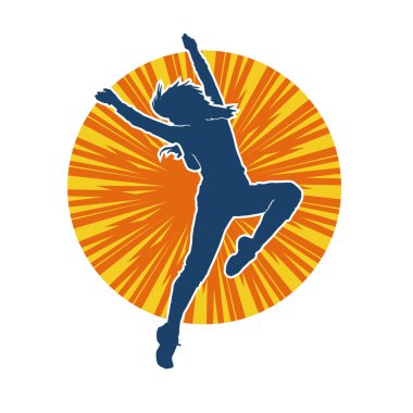 Hareketli bir kadın dansçının silueti. Dans eden zayıf bir kadının silueti..