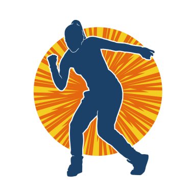 Hareketli bir kadın dansçının silueti. Dans eden zayıf bir kadının silueti..