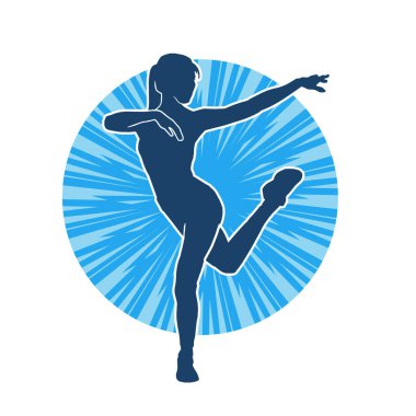 Hareketli bir kadın dansçının silueti. Dans eden zayıf bir kadının silueti..