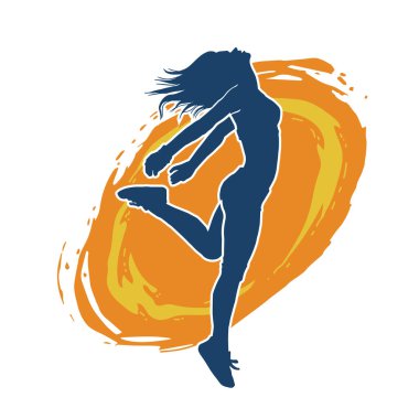 Hareketli bir kadın dansçının silueti. Dans eden zayıf bir kadının silueti..