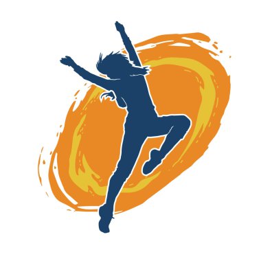 Hareketli bir kadın dansçının silueti. Dans eden zayıf bir kadının silueti..