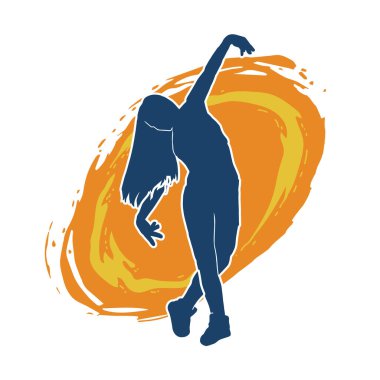 Hareketli bir kadın dansçının silueti. Dans eden zayıf bir kadının silueti..