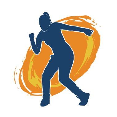 Hareketli bir kadın dansçının silueti. Dans eden zayıf bir kadının silueti..