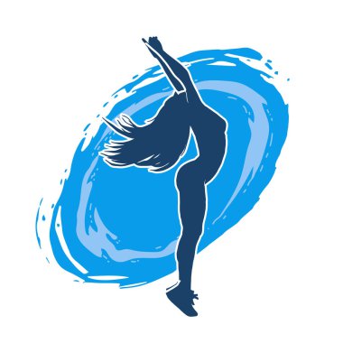 Hareketli bir kadın dansçının silueti. Dans eden zayıf bir kadının silueti..