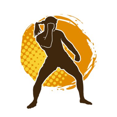 Hareketli erkek kickboksör atletinin silueti. Kickboks yapan bir adamın silueti..