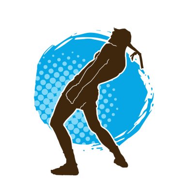 Hareketli erkek kickboksör atletinin silueti. Kickboks yapan bir adamın silueti..