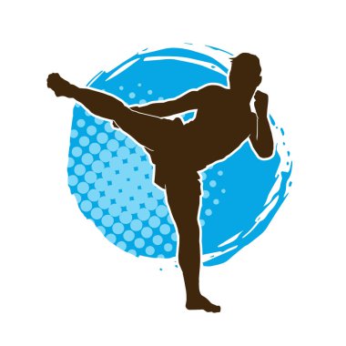 Hareketli erkek kickboksör atletinin silueti. Kickboks yapan bir adamın silueti..