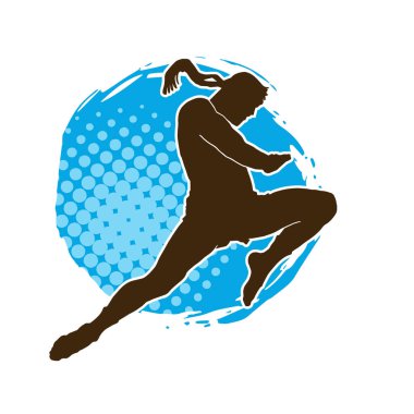 Hareketli erkek kickboksör atletinin silueti. Kickboks yapan bir adamın silueti..