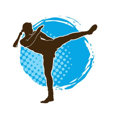 Hareketli erkek kickboksör atletinin silueti. Kickboks yapan bir adamın silueti..