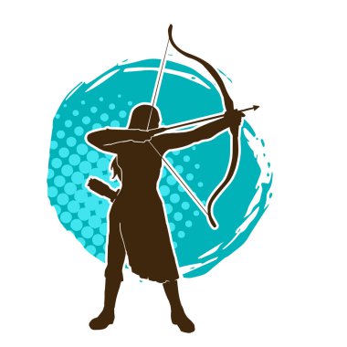 Dişi okçu bir dövüşçünün silueti ok ve yayla pozisyonunu alıyor..