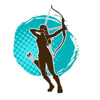 Dişi okçu bir dövüşçünün silueti ok ve yayla pozisyonunu alıyor..