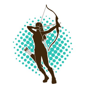 Dişi okçu bir dövüşçünün silueti ok ve yayla pozisyonunu alıyor..