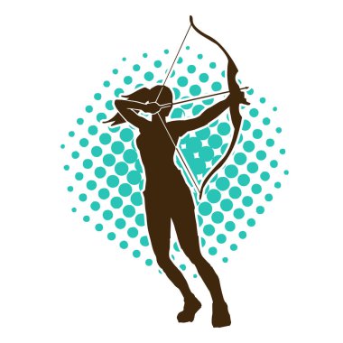 Dişi okçu bir dövüşçünün silueti ok ve yayla pozisyonunu alıyor..