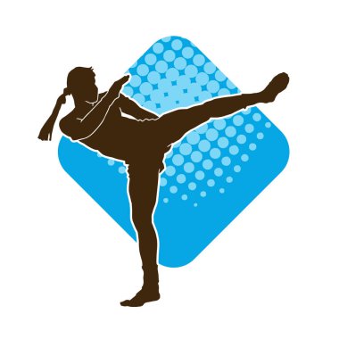 Hareketli erkek kickboksör atletinin silueti. Kickboks yapan bir adamın silueti..