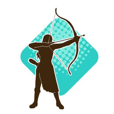 Dişi okçu bir dövüşçünün silueti ok ve yayla pozisyonunu alıyor..