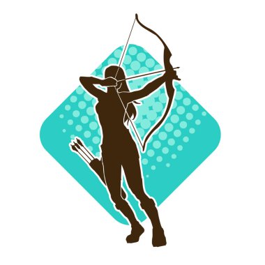 Dişi okçu bir dövüşçünün silueti ok ve yayla pozisyonunu alıyor..