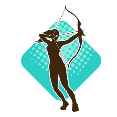 Dişi okçu bir dövüşçünün silueti ok ve yayla pozisyonunu alıyor..