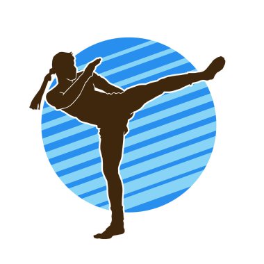 Hareketli erkek kickboksör atletinin silueti. Kickboks yapan bir adamın silueti..