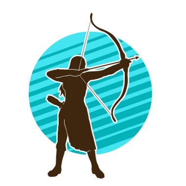 Dişi okçu bir dövüşçünün silueti ok ve yayla pozisyonunu alıyor..