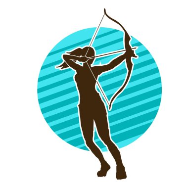 Dişi okçu bir dövüşçünün silueti ok ve yayla pozisyonunu alıyor..