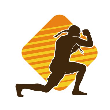 Hareketli erkek kickboksör atletinin silueti. Kickboks yapan bir adamın silueti..