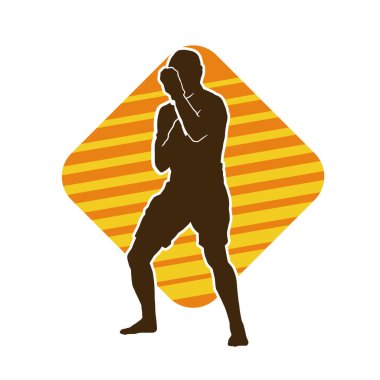 Hareketli erkek kickboksör atletinin silueti. Kickboks yapan bir adamın silueti..