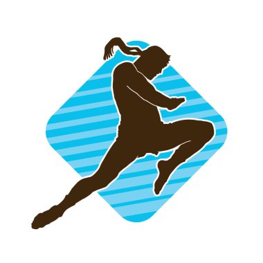 Hareketli erkek kickboksör atletinin silueti. Kickboks yapan bir adamın silueti..