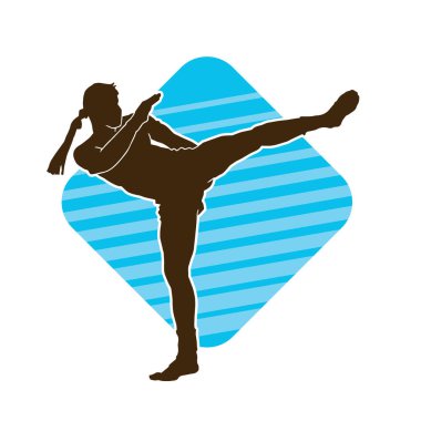 Hareketli erkek kickboksör atletinin silueti. Kickboks yapan bir adamın silueti..