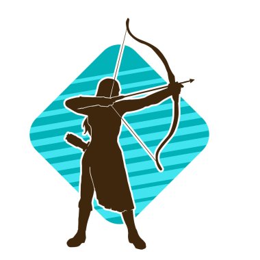 Dişi okçu bir dövüşçünün silueti ok ve yayla pozisyonunu alıyor..