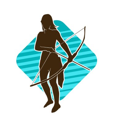 Dişi okçu bir dövüşçünün silueti ok ve yayla pozisyonunu alıyor..