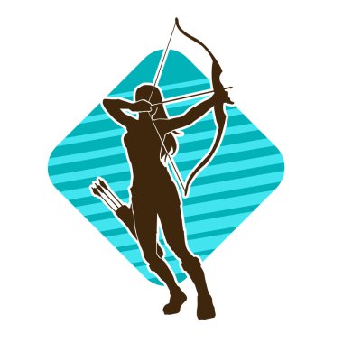 Dişi okçu bir dövüşçünün silueti ok ve yayla pozisyonunu alıyor..