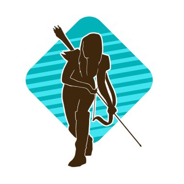 Dişi okçu bir dövüşçünün silueti ok ve yayla pozisyonunu alıyor..