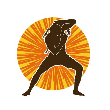 Hareketli erkek kickboksör atletinin silueti. Kickboks yapan bir adamın silueti..