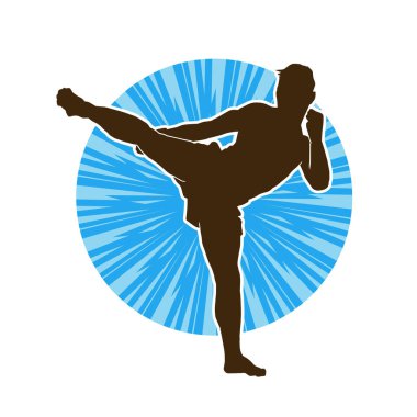 Hareketli erkek kickboksör atletinin silueti. Kickboks yapan bir adamın silueti..