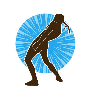 Hareketli erkek kickboksör atletinin silueti. Kickboks yapan bir adamın silueti..