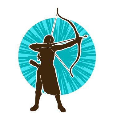 Dişi okçu bir dövüşçünün silueti ok ve yayla pozisyonunu alıyor..