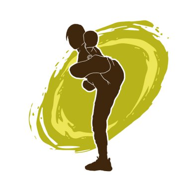 Dövüş sanatları tekmesi pozu veren bir kadının silueti. Dövüş sanatlarındaki bir kadının silueti tekme atma pozu veriyor..