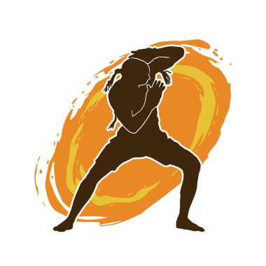 Hareketli erkek kickboksör atletinin silueti. Kickboks yapan bir adamın silueti..