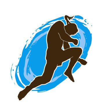 Hareketli erkek kickboksör atletinin silueti. Kickboks yapan bir adamın silueti..