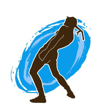 Hareketli erkek kickboksör atletinin silueti. Kickboks yapan bir adamın silueti..