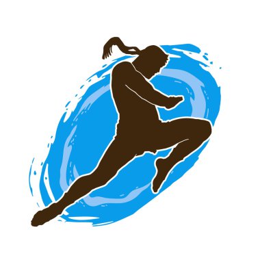 Hareketli erkek kickboksör atletinin silueti. Kickboks yapan bir adamın silueti..