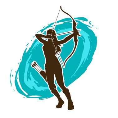 Dişi okçu bir dövüşçünün silueti ok ve yayla pozisyonunu alıyor..