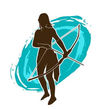 Dişi okçu bir dövüşçünün silueti ok ve yayla pozisyonunu alıyor..